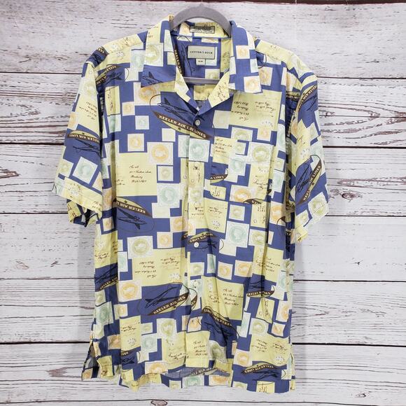 Cutter & Buck Men's Keeler Airlines Passport Stamp Print Shirt Medium - Picture 1 of 14